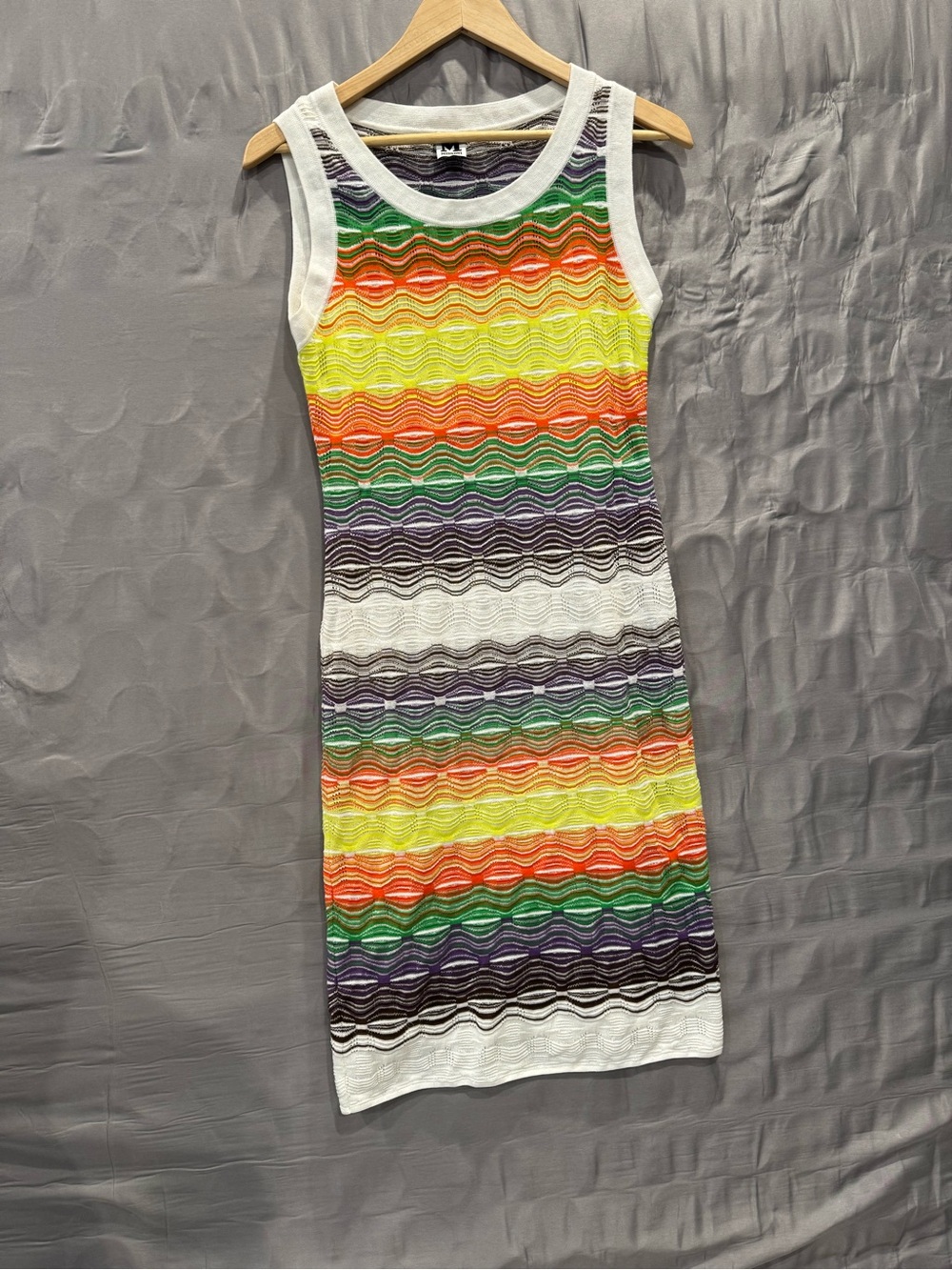 Missoni Multicolor Wave-Stripe Knit Midi Dress - White Trim